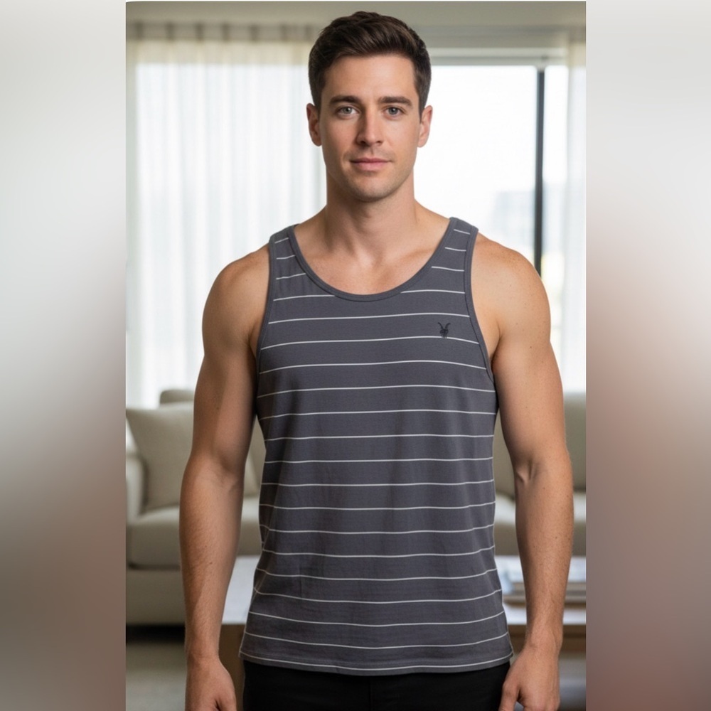 All Saints Charcoal Striped Tank Top